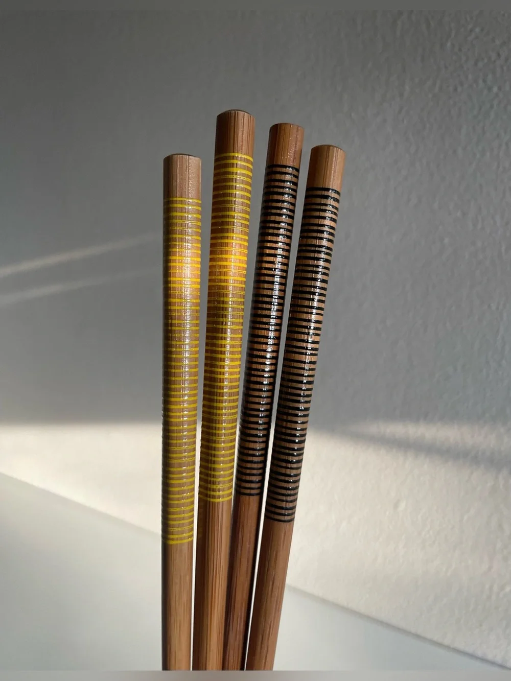 Set of Bamboo Chopsticks with Yellow + Black Accent Lines